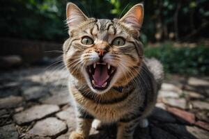 un gato con sus boca abierto y sus boca abierto foto