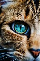 cerca arriba de un de gato ojos con azul ojos foto