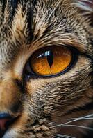 cerca arriba de un de gato ojo con naranja ojos foto