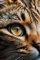 cerca arriba de un de gato ojo con naranja ojos foto