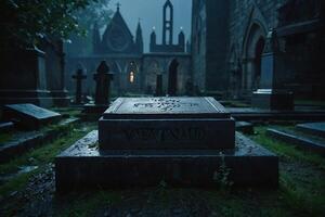 a candle is lit in front of a tombstone photo