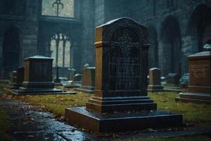 a candle is lit in front of a tombstone photo