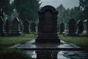 a candle is lit in front of a tombstone photo