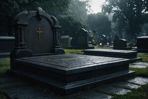 a candle is lit in front of a tombstone photo