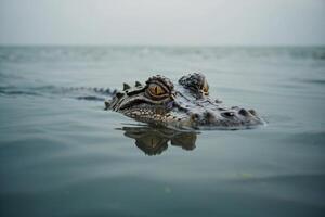 a large alligator swimming in the water photo