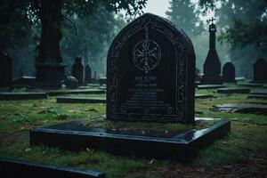 a cemetery with candles lit in the rain photo