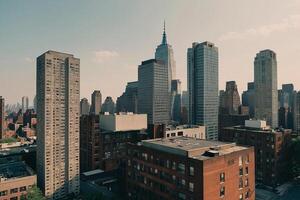 a view of the city from atop a building photo