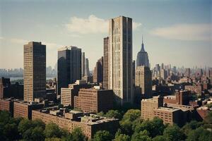 a view of the city from atop a building photo