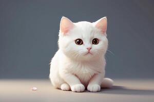 a white kitten sitting on a gray surface photo