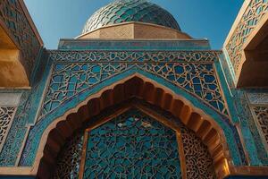 the blue and green mosque in uzbekistan photo