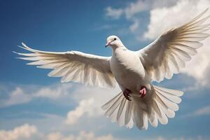 a white dove flying in the sky photo