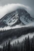 un montaña cubierto en nieve y arboles foto