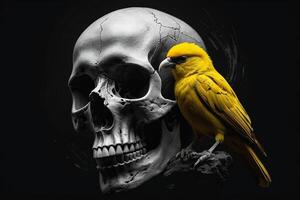 a skull with a bird on top of it photo