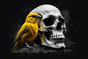 un cráneo con un pájaro en parte superior de eso foto