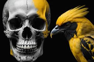 a skull with a bird on top of it photo