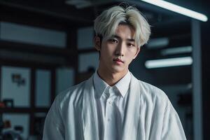 Moda coreano y blanco camisa foto