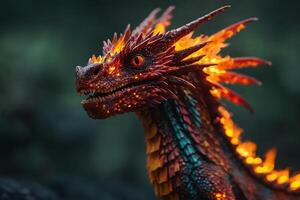 a dragon with glowing eyes and fire coming out of its mouth photo