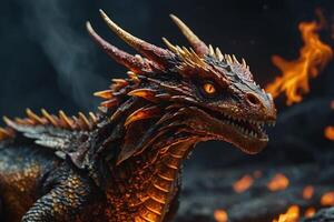 a dragon with glowing eyes and fire coming out of its mouth photo