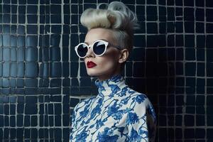 a woman with a short haircut and sunglasses photo