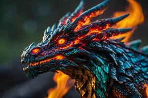 a dragon with glowing eyes and fire coming out of its mouth photo