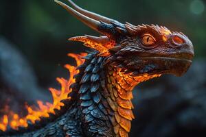 a dragon with glowing eyes and fire coming out of its mouth photo