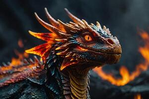 a dragon with glowing eyes and fire coming out of its mouth photo