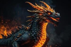 a dragon with glowing eyes and fire coming out of its mouth photo