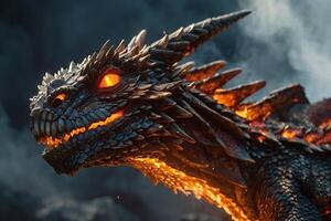 a dragon with glowing eyes and fire coming out of its mouth photo