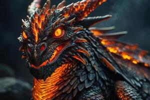 a dragon statue with glowing red eyes photo