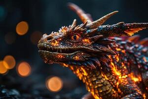 a dragon statue with glowing red eyes photo