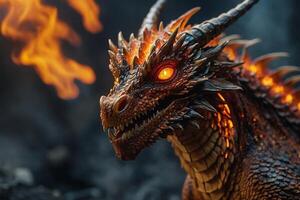 a dragon statue with glowing red eyes photo