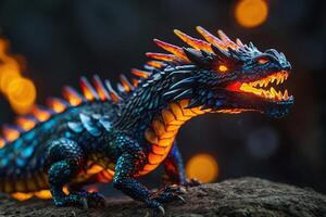 a dragon statue with glowing red eyes photo