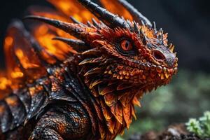 a dragon statue with glowing red eyes photo