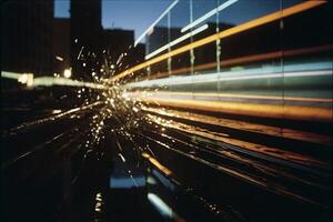 un fotografía de un ciudad calle a noche con luces foto