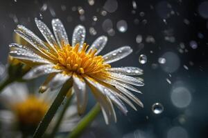 flower is in the rain with drops of water photo