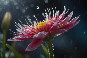 flower is in the rain with drops of water photo