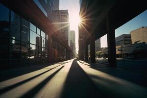 the sun shines through the window of a building photo