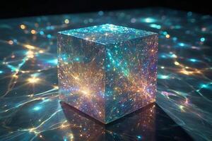 un cubo con Brillantina en eso sentado en el suelo foto