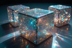 a cube with glitter on it sitting on the ground photo