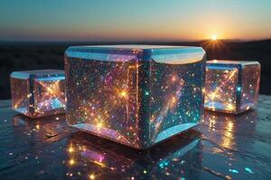 a cube with glitter on it sitting on the ground photo