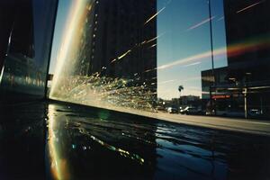 a blurry photo of a window with rain drops on it