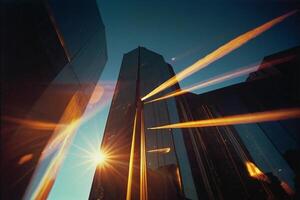 a photograph of a building with the sun shining through the glass photo