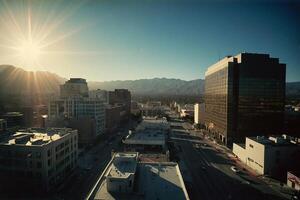 a view of the city from a high rise building photo