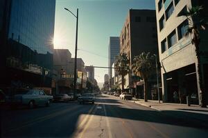 a street with cars and buildings in the background photo