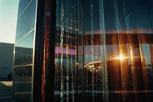 a reflection of a building in the window of a building photo