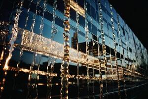 a window with many glass beads hanging from it photo