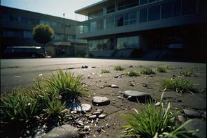 a grassy area with rocks and grass photo