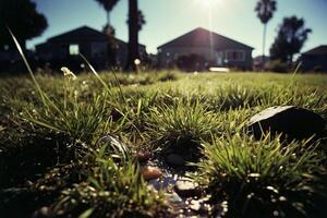 a grassy area with rocks and grass photo