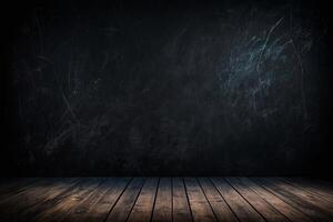 dark room with wooden floor and black wall photo