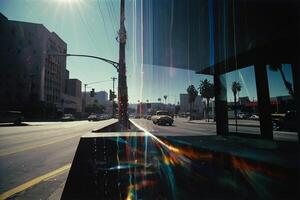 a view of the sun shining through the window of a room photo